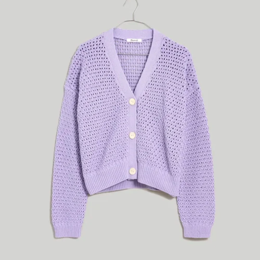 Madewell Lavender Open-Knit Button Cardigan - Picture 4 of 11